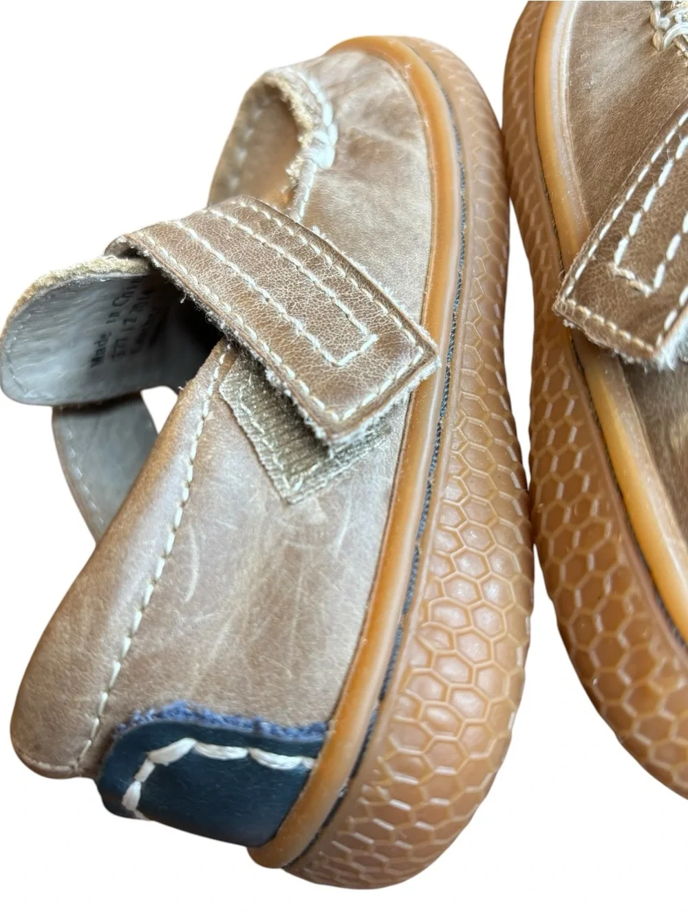 Livie and Luca Toddler Boys Shoes Size 5 Leather Hook and Loop Tan Navy Neutral